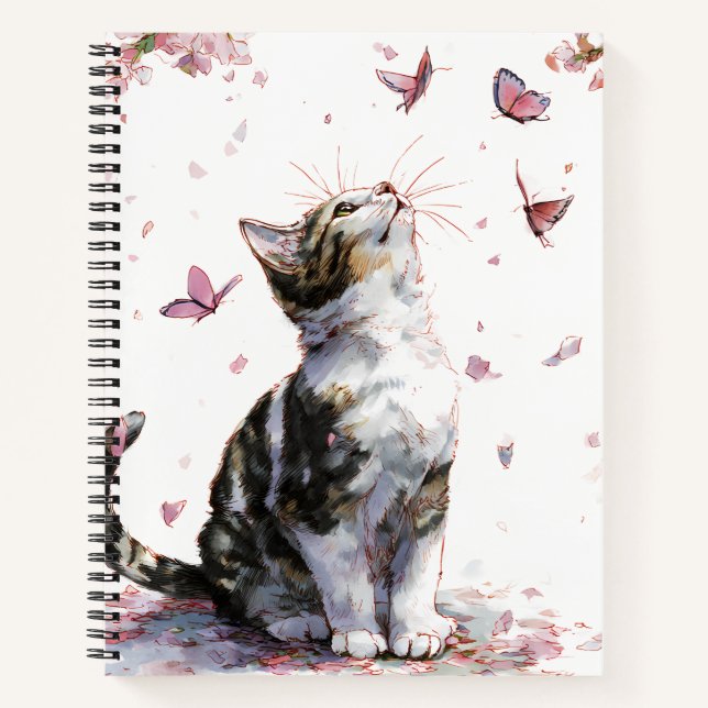 Cherry Blossom Cat and Butterflies (10) Notebook (Front)
