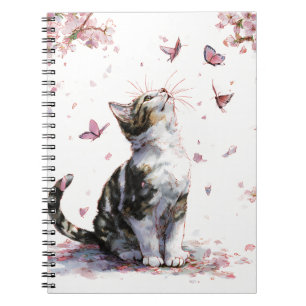 Cherry Blossom Cat and Butterflies (10) Notebook