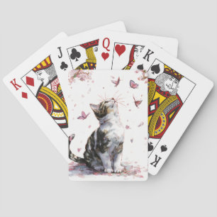 Cherry Blossom Cat and Butterflies (10) Playing Cards