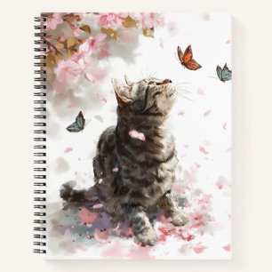 Cherry Blossom Cat and Butterflies (11) Notebook