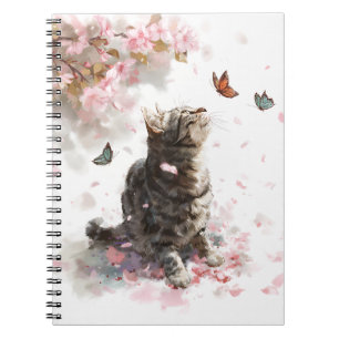Cherry Blossom Cat and Butterflies (11) Notebook