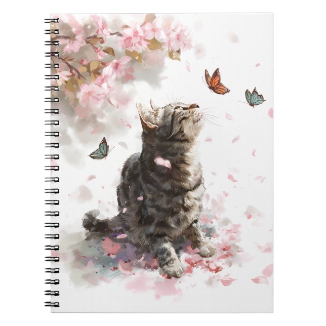 Cherry Blossom Cat and Butterflies (11) Notebook (Front)