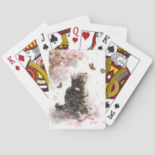 Cherry Blossom Cat and Butterflies (11) Playing Cards