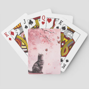 Cherry Blossom Cat and Butterflies (12) Playing Cards