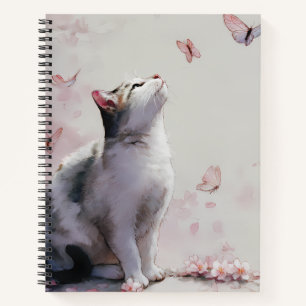 Cherry Blossom Cat and Butterflies (13) Notebook