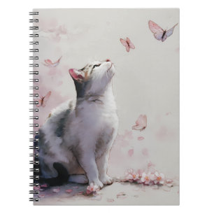 Cherry Blossom Cat and Butterflies (13) Notebook