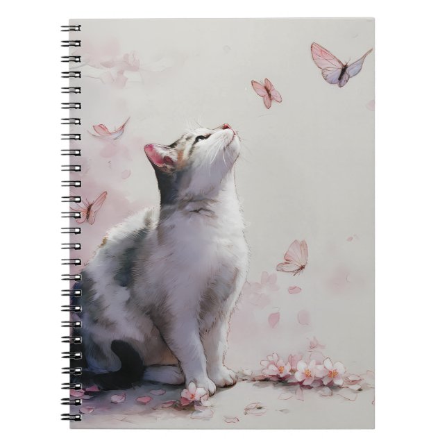 Cherry Blossom Cat and Butterflies (13) Notebook (Front)
