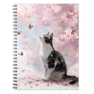 Cherry Blossom Cat and Butterflies (1) Notebook