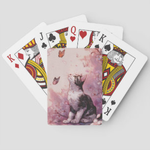 Cherry Blossom Cat and Butterflies (2) Playing Cards