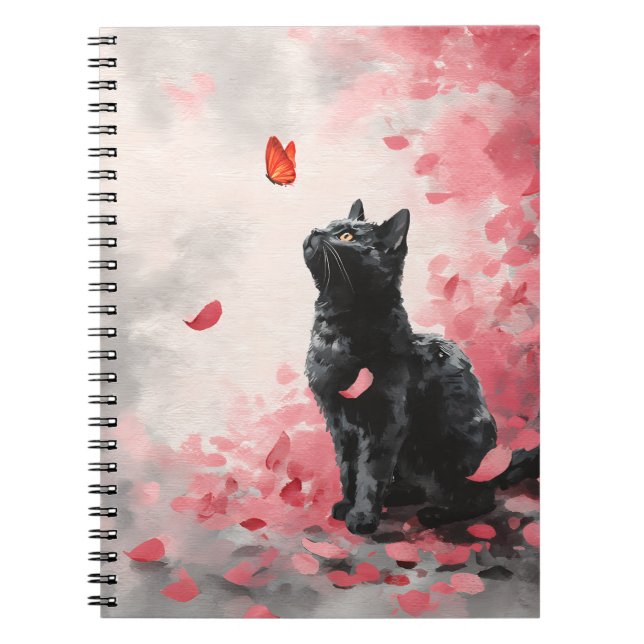 Cherry Blossom Cat and Butterflies (3) Notebook (Front)