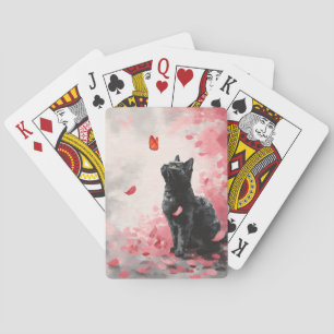 Cherry Blossom Cat and Butterflies (3) Playing Cards