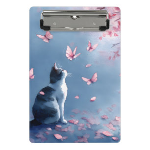 Cherry Blossom Cat and Butterflies (4) Mini Clipboard