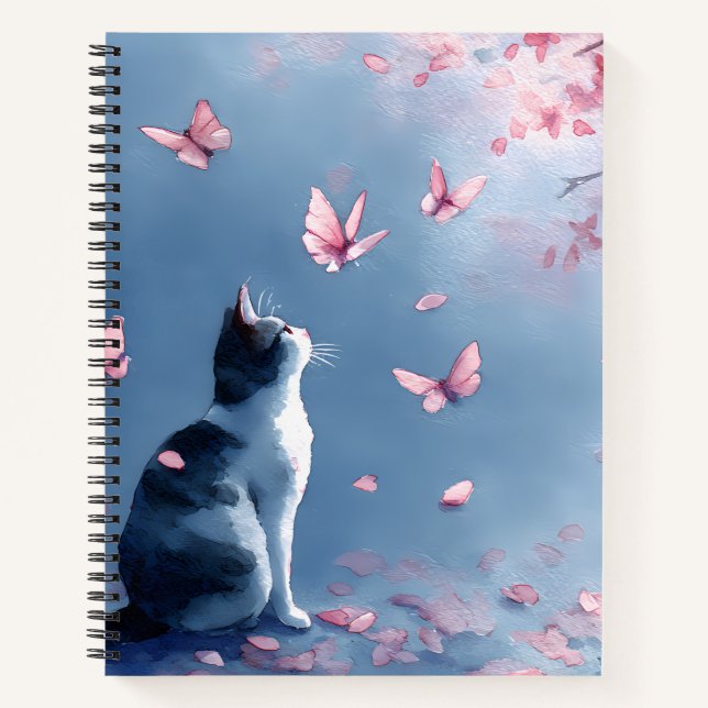 Cherry Blossom Cat and Butterflies (4) Notebook (Front)