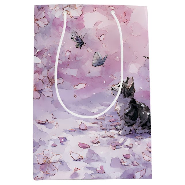 Cherry Blossom Cat and Butterflies (5) Medium Gift Bag (Front)