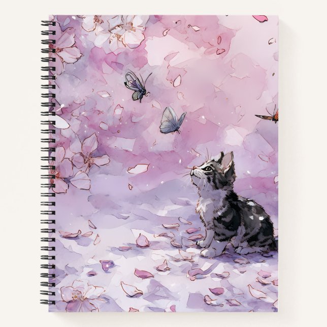 Cherry Blossom Cat and Butterflies (5) Notebook (Front)