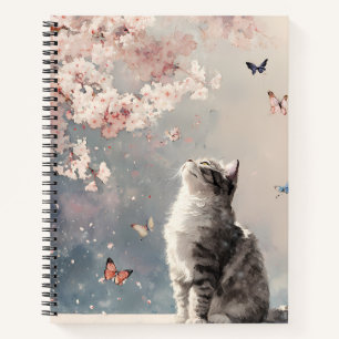 Cherry Blossom Cat and Butterflies (6) Notebook