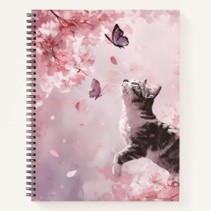 Cherry Blossom Cat and Butterflies (7) Notebook