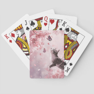 Cherry Blossom Cat and Butterflies (7) Playing Cards