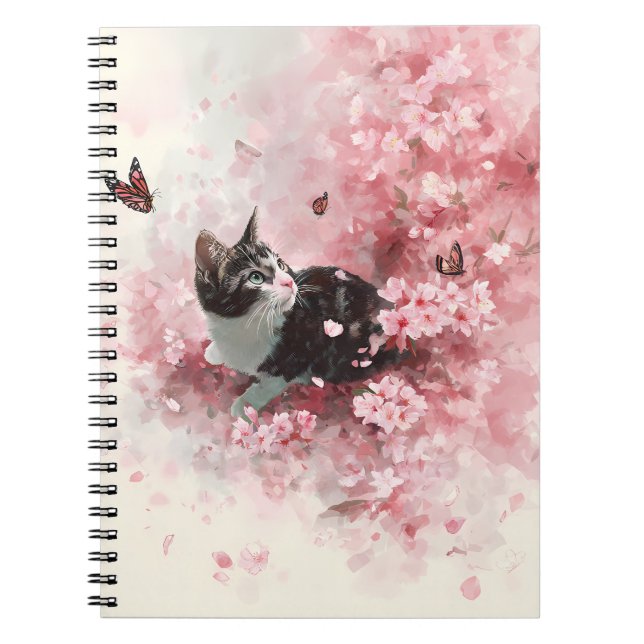 Cherry Blossom Cat and Butterflies (8) Notebook (Front)
