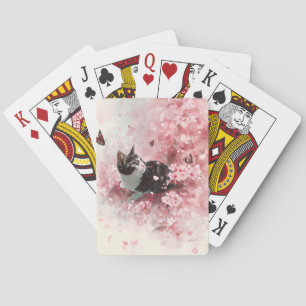 Cherry Blossom Cat and Butterflies (8) Playing Cards