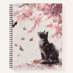 Cherry Blossom Cat and Butterflies (9) Notebook