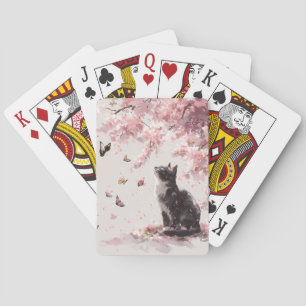 Cherry Blossom Cat and Butterflies (9) Playing Cards