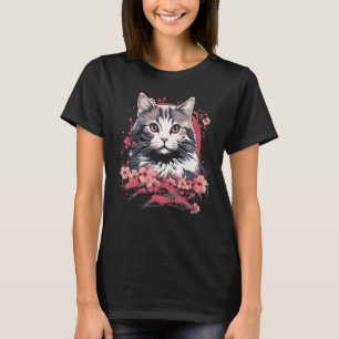 Cherry Blossom Cat Japanese Art Kitten Lover Desig T-Shirt