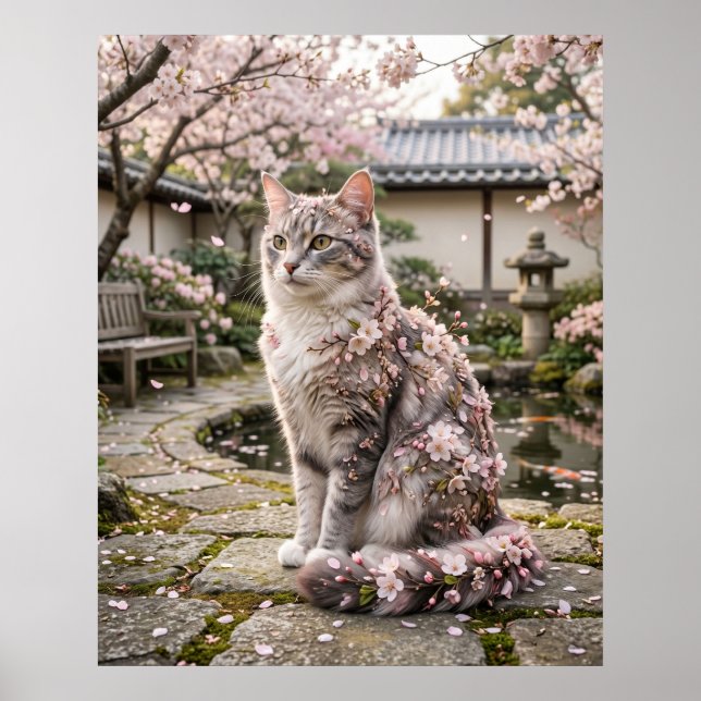 Cherry Blossom Cat Serenity Poster (Front)