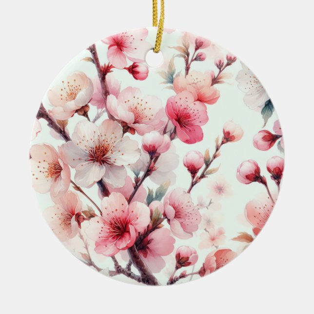 Cherry Blossom Ceramic Ornament (Front)