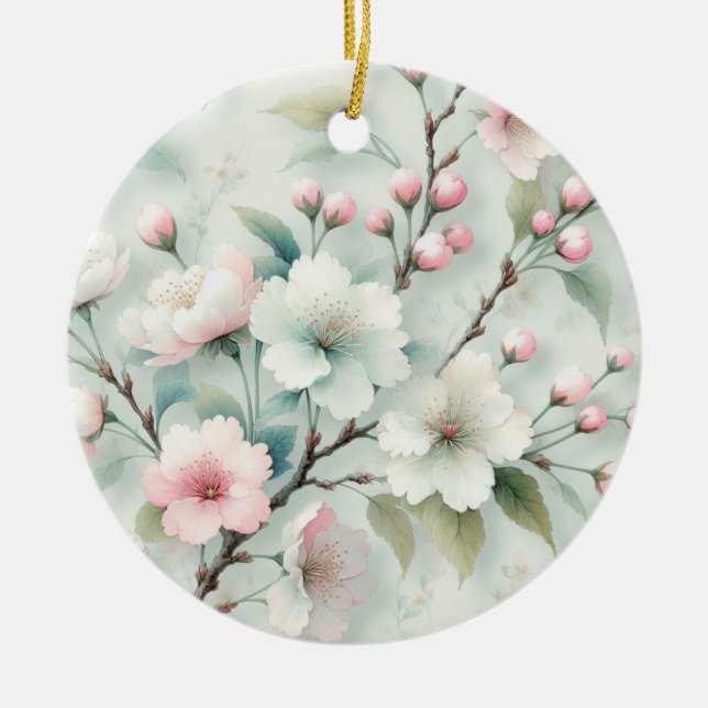 Cherry Blossom Ceramic Ornament (Front)