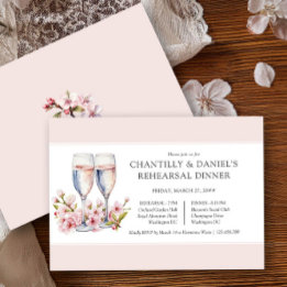 Cherry Blossom Champagne Wedding Rehearsal Dinner Invitation