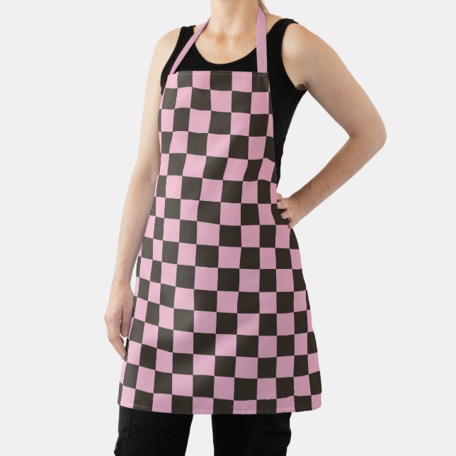 Cherry blossom checkered board pattern apron (Insitu)