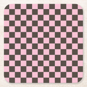 Cherry blossom checkered board pattern square paper coaster