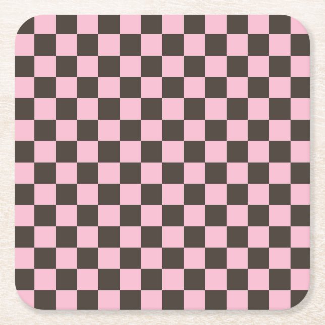 Cherry blossom checkered board pattern square paper coaster (Front)
