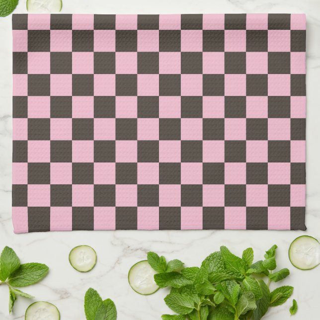 Cherry blossom checkered board pattern tea towel (Folded)