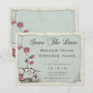 Cherry Blossom Chickadee Damask Save the Date Invitation
