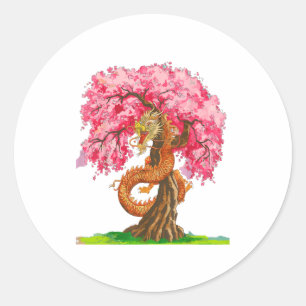 Cherry Blossom Chinese Dragon Chinese New Year 202 Classic Round Sticker