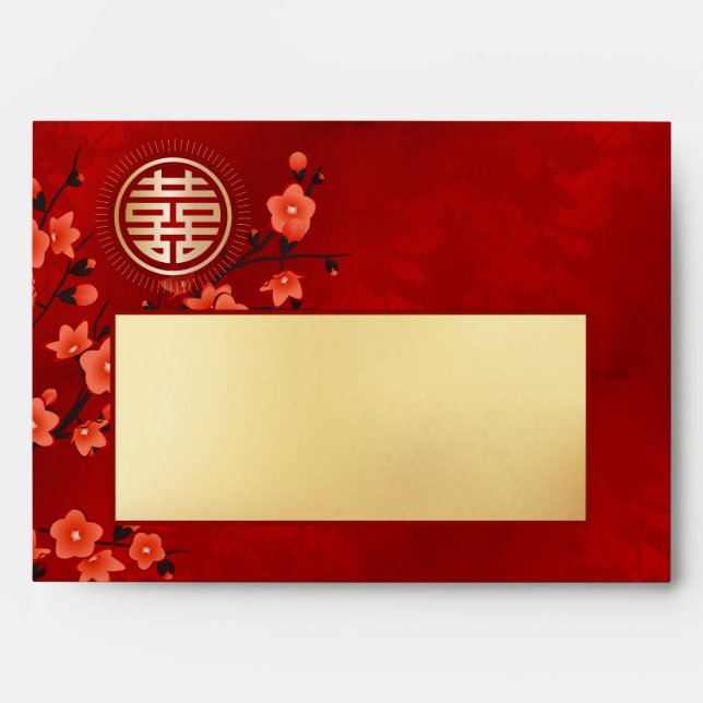 Cherry Blossom Chinese Wedding Gold Red  Envelope (Front)