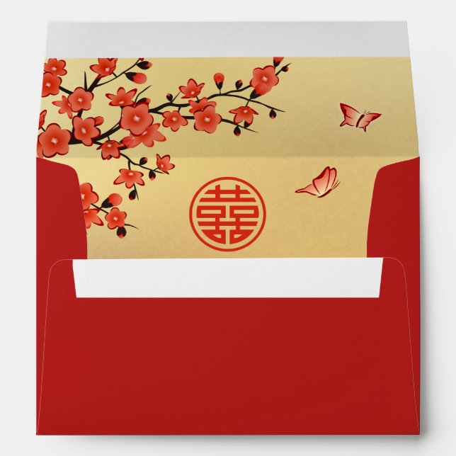 Cherry Blossom Chinese Wedding Gold Red Envelope (Back (Bottom))