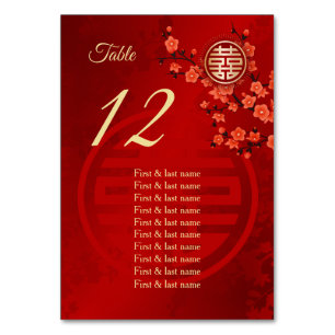 Cherry Blossom Chinese Wedding Guest Names  Table Number