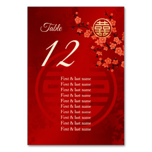 Cherry Blossom Chinese Wedding Guest Names  Table Number
