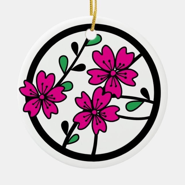 CHERRY BLOSSOM CIRCLE CERAMIC ORNAMENT (Front)