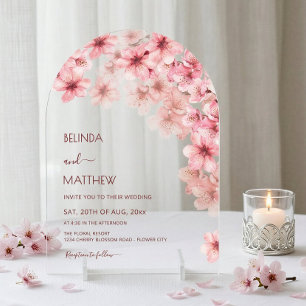  Cherry Blossom Clear Casual Wedding Acrylic Invitations