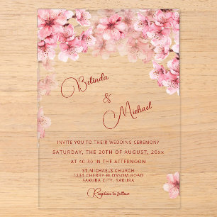  Cherry Blossom Clear Wedding Acrylic Invitations