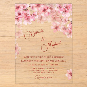 Cherry Blossom Clear Wedding Acrylic Invitations