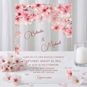 Cherry Blossom Clear Wedding Acrylic Invitations