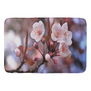 Cherry Blossom Cluster With A Pink and Blue Bath Mat