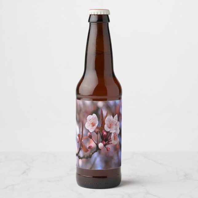 Cherry Blossom Cluster With A Pink and Blue  Beer Bottle Label (Front)