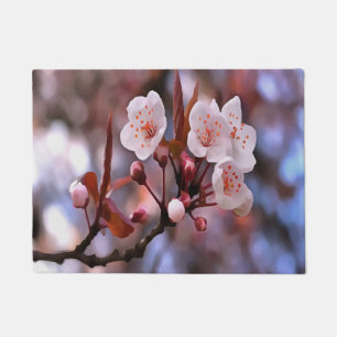 Cherry Blossom Cluster With A Pink and Blue  Doormat