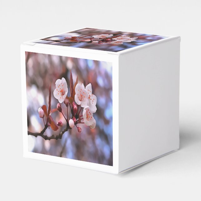 Cherry Blossom Cluster With A Pink and Blue  Favour Box (Front Side)